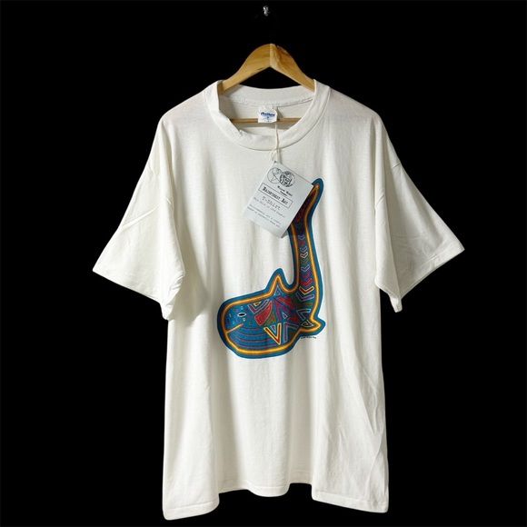 Cream T-Shirt with Whale Design Sz XL Willow Works Based on Kuna Art VTG Rare! - Picture 1 of 10